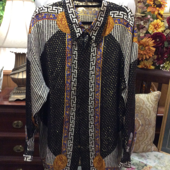 SOLD FAST!! Ceta Italian Greek Medusa Silk Shirt - Picture 1 of 8